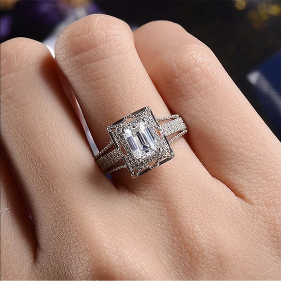 New S 925 white halo diamonds sparkly ring #89 - Picture 3 of 7